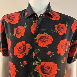Cactus Man Ricky Singh Shirt Black Floral Button Up Hawaiian Mens Size Small